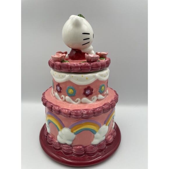 Hello Kitty Blue Sky Clayworks Ceramic Birthday Cake Canister Jar NWT - Picture 6 of 11